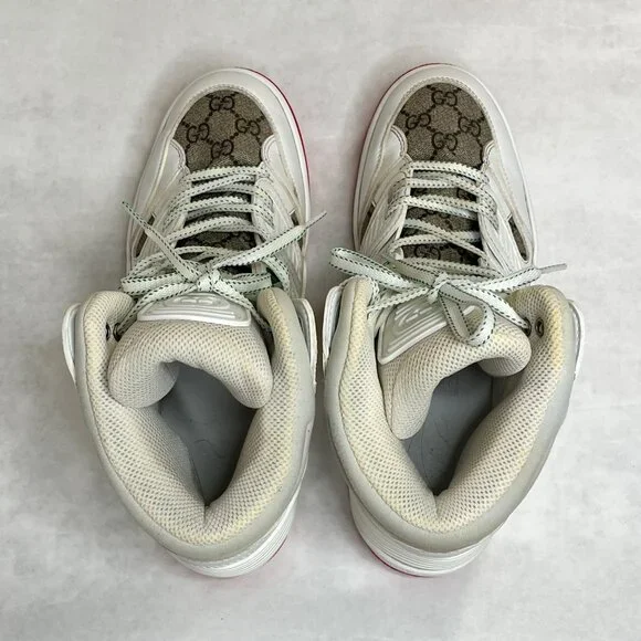 Gucci White Leather GG Monogram High-Top Sneakers Size 7 Mens Basketball Shoes - Picture 8 of 15